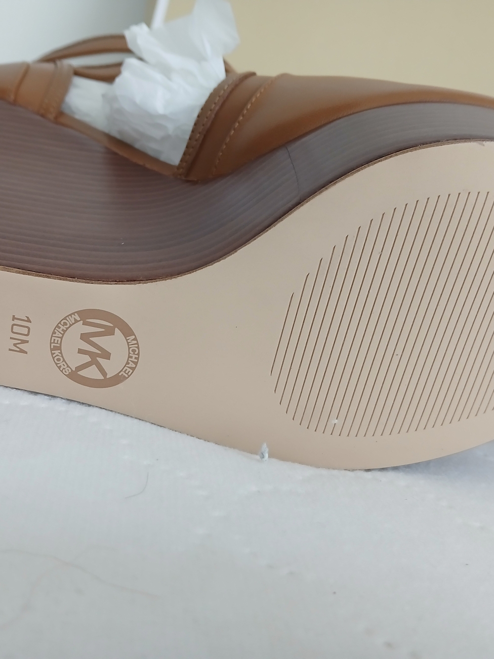Michael Kors Cognac Leather Strappy Wedge Sandals - Picture 6 of 8